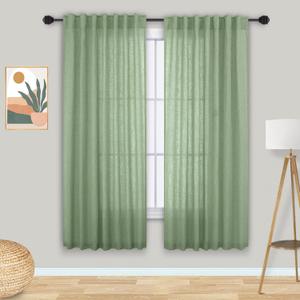 Mrs.Naturall Sage Green Sheer Curtains 63 Inch Length,Pastel Cottagecore Cottage Core Curtains for Bedroom Living Room (52"W x 63"L (Pack of 2))