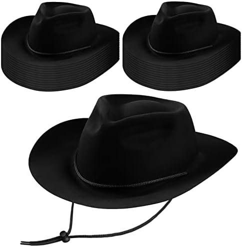 Mepase 22 Pieces Disposable Plastic Western Cowboy Hat Set Felt Wide Brimmed Cowgirl Hats for Men Women Costume Party(Black)