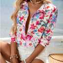 SweatyRocks Women's Button Down Shirts Long Sleeve Floral Print Blouse Dressy Casual Tops (L)