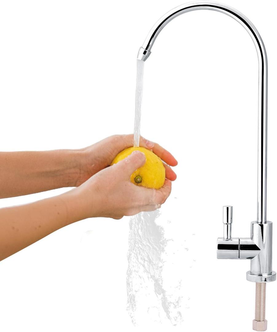 Drinking Water Filter Faucet, 1/4'' Zinc Alloy Silver Kitchen Sink Faucet Tap Chrome Reverse Osmosis RO Drinking Faucet tap for Bar Kitchen Sin