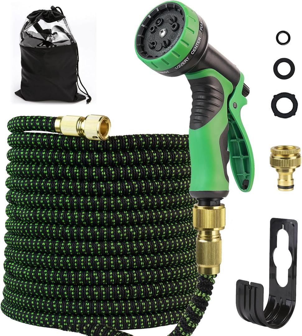 50 ft Expandable Garden Hose -2026 Newly Upgraded Expanding Garden Hoses with 10 Function Spray Nozzle, Extra Strength Fabric, Leak-Proof, Lightweight, Kink-Free Flexible Retractable Hose(Green Black)