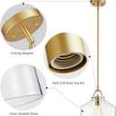 WUZUPS Chandelier Rustic Farmhouse Industrial Round Ceiling Pendant LED Light Fixture with Clear Glass Shades for Dining Room Kitchen Island Foyer Entryway, H 9.4" x W 10.6", E26 Base, Gold