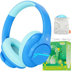 Steellumen Nova1Lite Kids Wireless Active Noise Cancelling Headphones, Bluetooth 5.3, Safe Volume 74/85/94dB, Real 40H Battery, Type-C Fast Charging, boy Girl Built-in Mic for School Travel Airplane