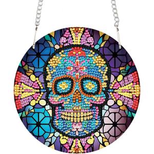 AiYuanzsh Diamond Art Painting Hanging Pendant  DIY 5D Skull Special Shaped Rhinestones Diamond Painting Hanging Kits, Crystal Suncatcher Ornament for Adults, Halloween Wall Window Door Decoration