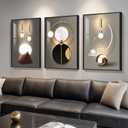 Framed Large Modern Abstract Wall Art for Living Room, Set of 3 Piece Black and White Gold Luxury Artworks, Geometric Painting Print for Dining Room Entryway Hallway Home Office Wall Decor, 24x36 In