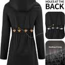 iCreek Women's Rain Jacket Long Raincoat Packable Hooded Waterproof Windproof Plaid Lined Trench Coat Lightweight for Outdoor (Black, XS)