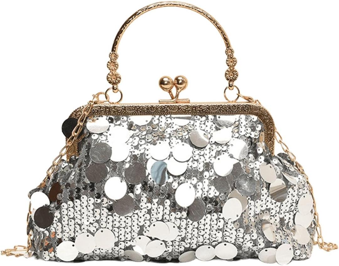 Women's Evening Handbag, Sparkly Sequin Evening Crossbody Bag, Top Handle Glitter Evening Bag, Bling Shoulder Clutch