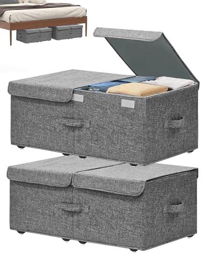 Hoyula Under Bed Storage Container with Wheels, 1Pack 10" High Deep Underbed Rolling Box Storage Bins Drawers with Lids for Bedroom, Dorms, Clothes, Shoes, Blankets, No Assemble Required, Gray