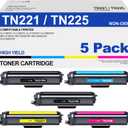 TN221 TN225 Toner Cartridge High Yield Replacement for Brother TN 221 TN 225 Compatible with MFC-9130CW HL-3170CDW HL-3140CW HL-3180CDW MFC-9330CDW (2 Black, 1 Cyan, 1 Magenta, 1 Yellow, 5 Pack)
