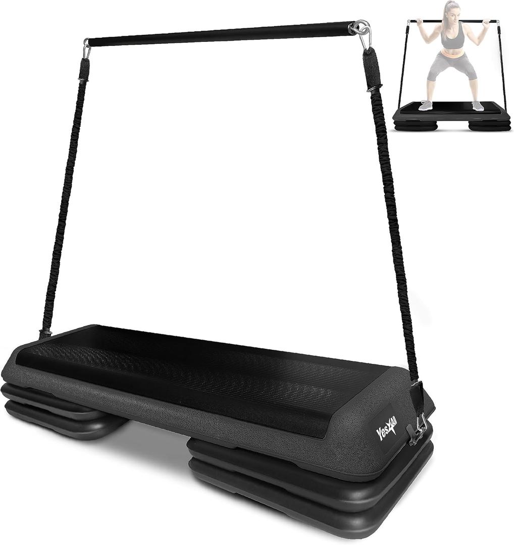 Yes4All Adjustable Workout Aerobic Exercise Step Platform Health Club Size with 4 Adjustable Risers Included and Extra Risers Options
