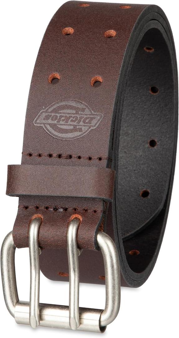Dickies Men's Double Prong Leather Work Belt Fully Adjustable, Regular & Big and Tall Sizes (Brown, XXL)