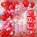 Valentine's Day Balloon Arch Kit - 4Pcs Red Boxes with "LOVE" Letter Red Heart Foil Balloons and Latex Balloons Garland Kit for Valentines Day Galentines Girl Anniversary Party Decorations