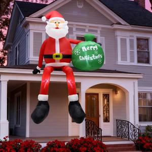 8FT Christmas Inflatable Santa Claus Outdoor Decoration for Yard, Blow up Hanging Santa with Gift Bag Built-in LED Light, Xmas Weatherproof Outside Decor for Garden Patio Lawn Home