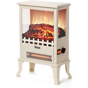 19" 1500W Infrared Electric Fireplace Stove, 3-Sided View, Realistic Flame, Overheat Protection, CSA Certified - for Small Spaces (Ivory)