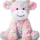 Hopearl Adorable Plush Cow Toy Colorful Floppy Dairy Cattle Soft Stuffed Animal Cute Birthday Gifts for Boys Girls Kids Toddlers, Rainbow, 9'' (Multicolored)