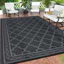 Garvee 9x12 Outdoor Rug Waterproof Patio Rug for RV Camping Black/Grey | Modern Bordered Geometric Rug, Waterproof Patio Rug, Reversible Outdoor Plastic Straw Rugs for RV Patio Porch Deck Balcony