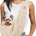 Tomkas Small Dog Sling Carrier - Zipper Pocket & Adjustable Strap & Zip Pocket - for 3-10 lbs Pets (Cream, M - Classic Pocket & Classic Strap)