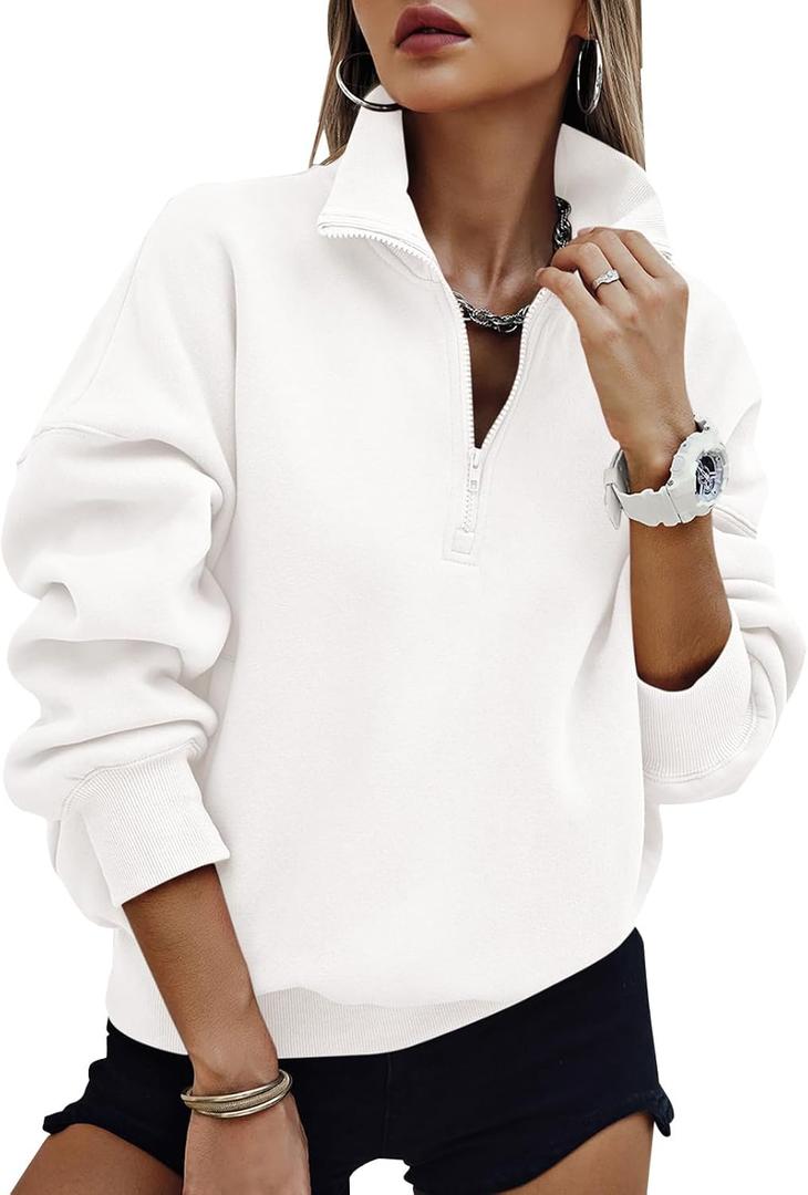 PRETTYGARDEN Womens Half Zip Oversized Sweatshirts Fleece Hoodies 2025 Trendy Long Sleeve Pullover Tops Y2k Fall Outfits (Medium, White)
