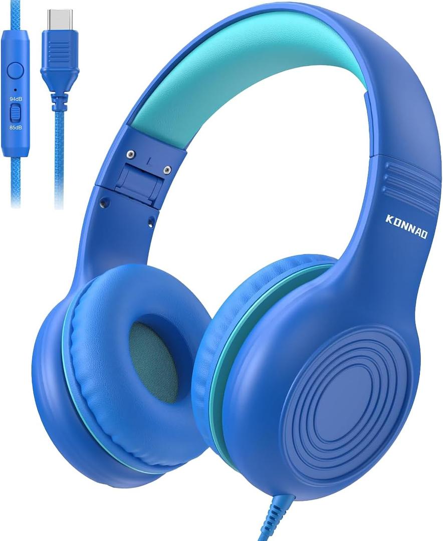 Upgrade USB Type C Kids Headphones, Wired Headphones for Kids with Microphone for Boys Girls, Adjustable 85dB/94dB Volume Limited (Navy/Blue) Upgrade USB Type C Kids Headphones, Wired Headphones for Kids with Microphone for Boys Girls, Adjustable 85dB/94dB Volume Limited (Navy/Blue)
