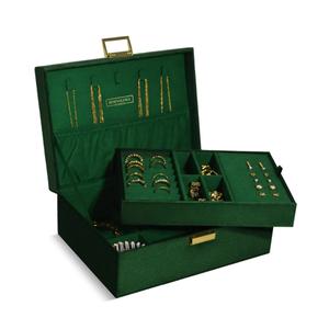 Benevolence LA 2 Layer Jewelry Box for Women, Large Velvet Jewelry Organizer with Decorative Lock, Removable Jewelry Tray, Earrings, Bracelets, Rings and Necklace Storage Box - Emerald