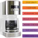 Kenmore drip Coffee Maker - 12 Cup programmable cafe machine with glass pot, regular & bold brew, auto shut off large water reservoir, reusable filter, kitchen appliances for cafeteria barista, White (EXP 10/03/26)