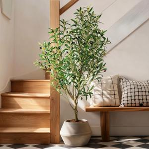 Small Artificial Olive Tree Faux Trees Indoor Outdoor Realistic Floor Plant Fake Plants for House Modern Home Living Room Master Bedroom Office Front Porch Decor Outside Patio para decoracion (4ft)