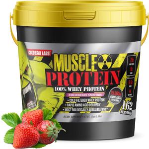 Muscle Protein Whey Powder [12 lbs/Pack of 1] Cold Filtered, 25g Pure Protein, 6.6g BCAAs (Packaging May Vary) (12LB, Strawberry)