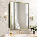 Bathroom Medicine Cabinet with 24x30 Inch Mirror - Recessed or Surface Mount Vanity Storage Cabinet｜ Antique Brush Gold Finish ｜ Rustic Farmhouse Bathroom Mirror Cabinet