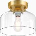 Semi Flush Mount Ceiling Light Brushed Gold - Clear Glass Pendant Lamp Shade, Modern Farmhouse Light Fixture for Hallway Corridor Kitchen Entryway Bedroom, Bulb Not Included