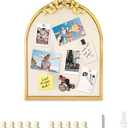 Vintage Arched Linen Cork Board with Gold Bow  Decorative Bulletin Board for Walls, Metal Frame Pin Board for Notes, Photos & Reminders, Elegant Vision Board for Home & Office 16"x21"