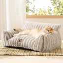 Bedsure ComfyFleece Cute Cat Couch for Pets - Fluffy Cat beds with Premium Soft Corduroy Fleece, Fuzzy Cats beds for Indoor Cats with Removable Washable Cover, Supportive Pet Sofa, 24inch, Amphora (24x18x10")