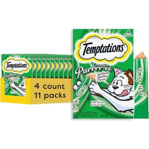 Temptations Creamy Puree Mix-Ups Squeezable Lickable Wet Cat Treats, Seafood Medley Flavor, 0.42 oz. Tubes, 4 Count, Pack of 11 (44 Total), BBD 11/27/26