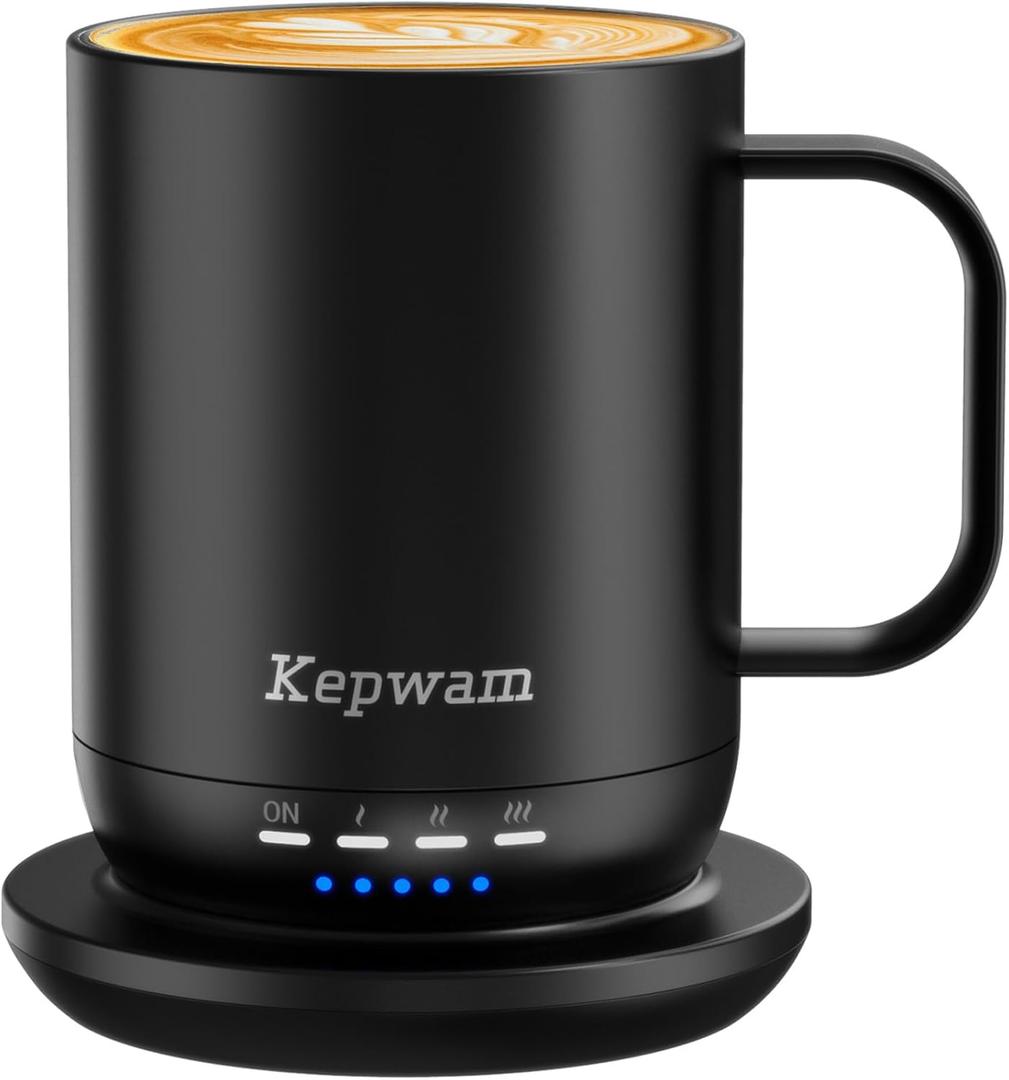 Kepwam Heated Coffee Mug T1-14oz Fast Heating & Longer Battery Life Self Heating Coffee Mug Hot to 149 - Touch & App Controlled Mug Coffee and Hot Beverage Warmer, Gifts for Women and Men (Black)