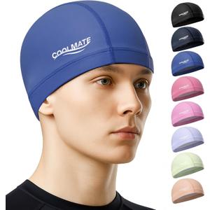 5 x COOLMATE Fabric Swim Cap for Women, Men & Kids  Silicone Water Resistant Layer, Lightweight Cloth Cap for Pool & Lap Swimming  Non-Slip Comfortable Fit, Gift for Swimmers (1 Pack) (Blue, L)
