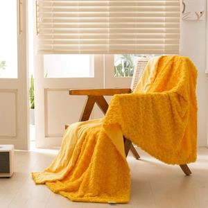 Simple&Opulence Plush Fluffy Throw Blanket Tridimensional Rose Pattern Soft Warm Microfiber Cozy Chic Shaggy Reversible Coverlet for Girls Home Dcor Couch, 68"x 88" (Twin, Spectra Yellow)