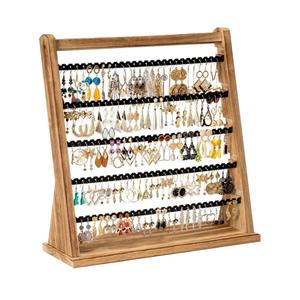 Earring Holder Organizer, Rustic Wood Earring Holder Stand, 5 Layer Jewelry Holder Organizer with 270 Earring Tree Holes Display Rack for Stud Earings & Hoop Earrings, Gifts for Women