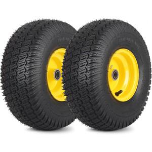 (2 Pack) 15x6.00-6 Tubeless Tire and Wheel, 3" Offset Hub, 3/4" Bearing, 4 Ply, 15x6-6 Replacement Riding Lawn Mower Front Tires, Compatible with 100 and 300 Series John Deere Riding Mowers