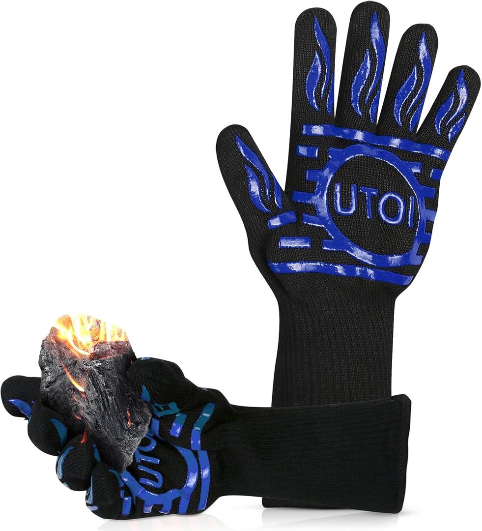 BBQ Grill Gloves 1472F Heat Resistant, XL Long Non-Slip Oven Mitts for Baking, Kitchen, Campfire, Smoker and Outdoor Cooking, EN407 Certified, Washable, Blue