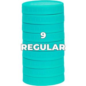 9 Pack Blue-green Regular Mouth Mason Jar Lids with Silicone Rings,9 Color to Choose, Plastic Mason Jar Lids,Plastic Canning Lids, Fit Ball,Kerr and More (Blue-green)