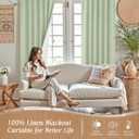LAMIT Light Green 100% Blackout Linen Curtains, 63 Inches Linen Textured Thermal Bedroom Curtains Back Tab and Rod Pocket Neutral Panels with White Liner for Farmhouse, 2 Panels, 38 x 63 Inch