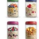 18 OZ 4Pack, Overnight Oats Jars with Lids, Glass Meal Prep Containers, Airtight Mason Jars for Breakfast, Yogurt Parfait, Salad & Smoothies, Leakproof and Reusable Food Storage Jars(4-1)