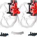 Farbetter Bike Disc Brake Kit, Including Front and Rear Caliper, 160mm Rotor, Mechanic Tool-Free Pad Adjuster for Mountain Bike, Road Cycling, Fixed Gear Bike, MTB, BMX (Red)