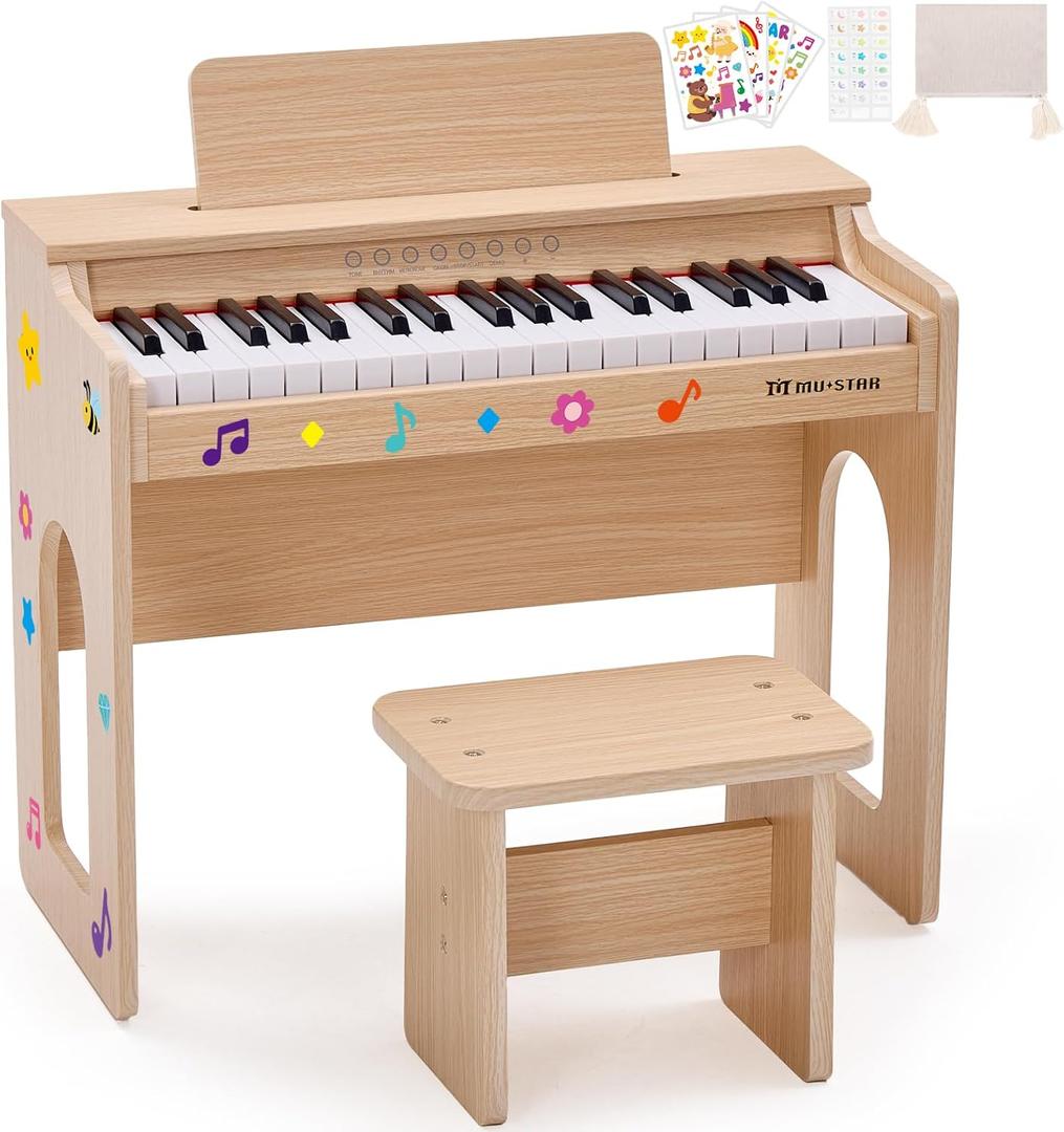 Kids Piano Keyboard, 37 Keys Wooden Digital Piano for Kids with Bench