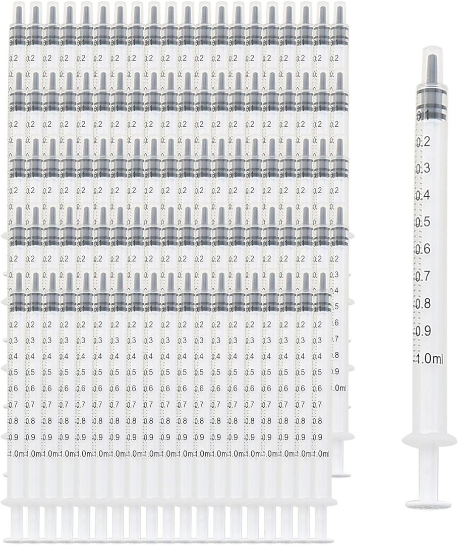 100-Piece 1ml/1cc Needle-Free Plastic Syringes for Pet Oral Administration, Supplementation, Oil or Glue Applicators, Measuring or Transferring Small Amounts of Liquid, No Cap Included