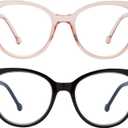 Madison Avenue 2 Pack Blue Light Blocking Glasses Oversized Cat Eye Blue Light Glasses for Women,Spring Hinges Anti Blue Ray Eyesatrain Computer Eyeglasses(Brown/Black)