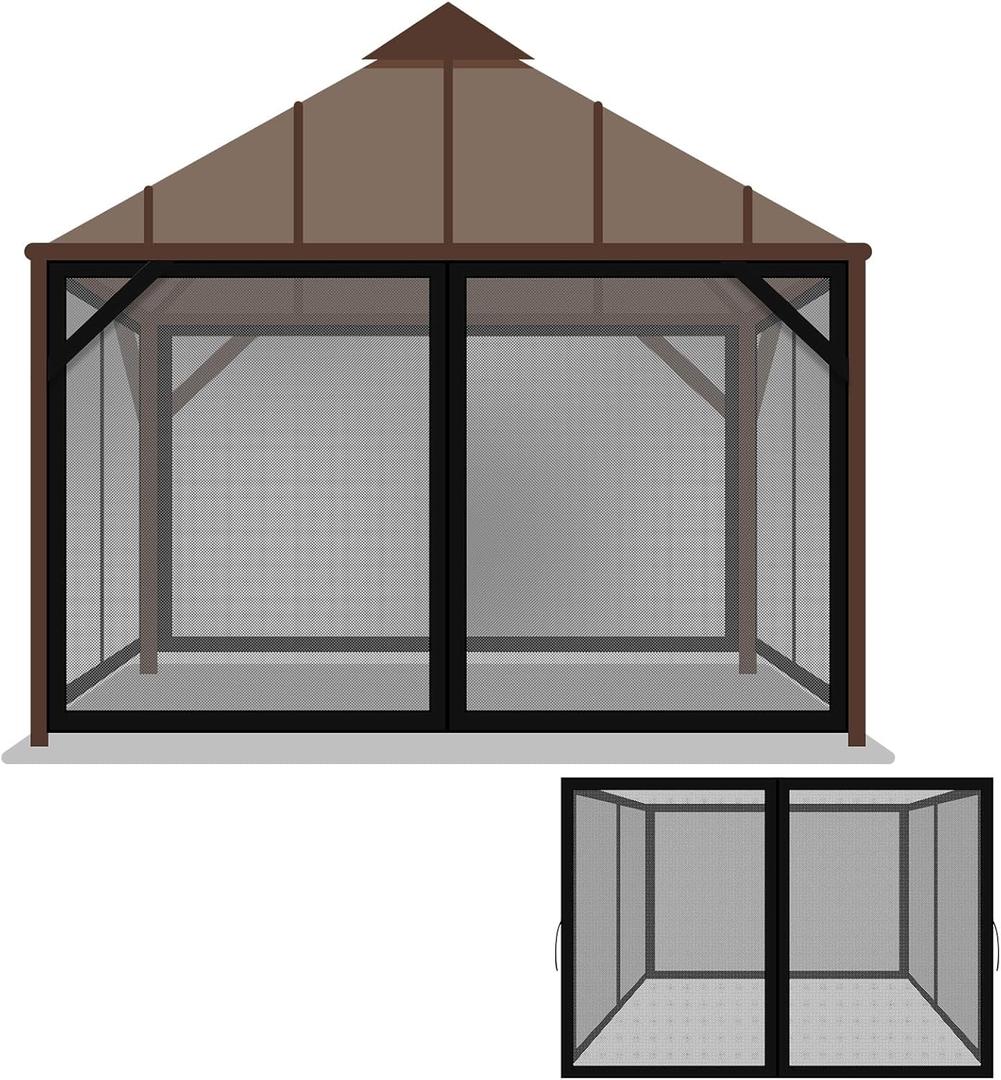 Tatuo Gazebo Universal Replacement Mosquito Netting 10 x 12 ft Outdoor Mesh Net Screen 4 Panel Sidewall Gazebo Curtains, with Zipper for Patio Canopy Porch Garden Camping (Black)