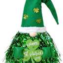 2 x St Patrick's Day Wreath for Front Door, Tassel Shamrock Wreath Gnomes Door Decor, Green Foil Fringe St Patricks Day Gnomes Decorations, St. Patrick's Day Decor for Indoor Outdoor