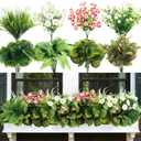 20 Pcs Artificial Plants Outdoor, Realistic Faux Greenery & Flowers UV Resistant Fake Plastic Begonia Morning Glory Eucalyptus Fern for Outdoor Decorations Patio Garden Front Porch Yard Decor