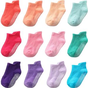 Non Slip Grip Ankle Baby Socks 12 Pack for Toddler Boys and Girls Kids Infant Baby Cute Cotton Socks (Rainbow1)