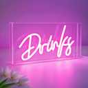 Drinks Neon Sign, Drinks Signs USB LED Desk Lightbox with ON/OFF Switch, Light Up Sign for Table Decor, Home Bar, Kitchen, Club, Pub, Restaurant Wall Decor & Bar Cart Accessories (Pink)